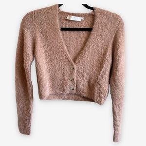 ASTR the label Lorain Cardigan in Pink Clay Cropped Plush Sweater Small